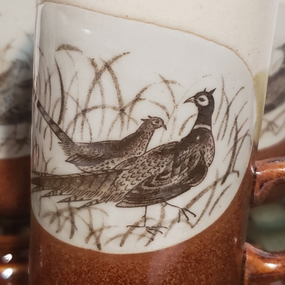 OTAGIRI Pheasants Pedestal Irish Coffee Footed Mugs 6 oz Vintage set of 4 - Picture 4 of 10